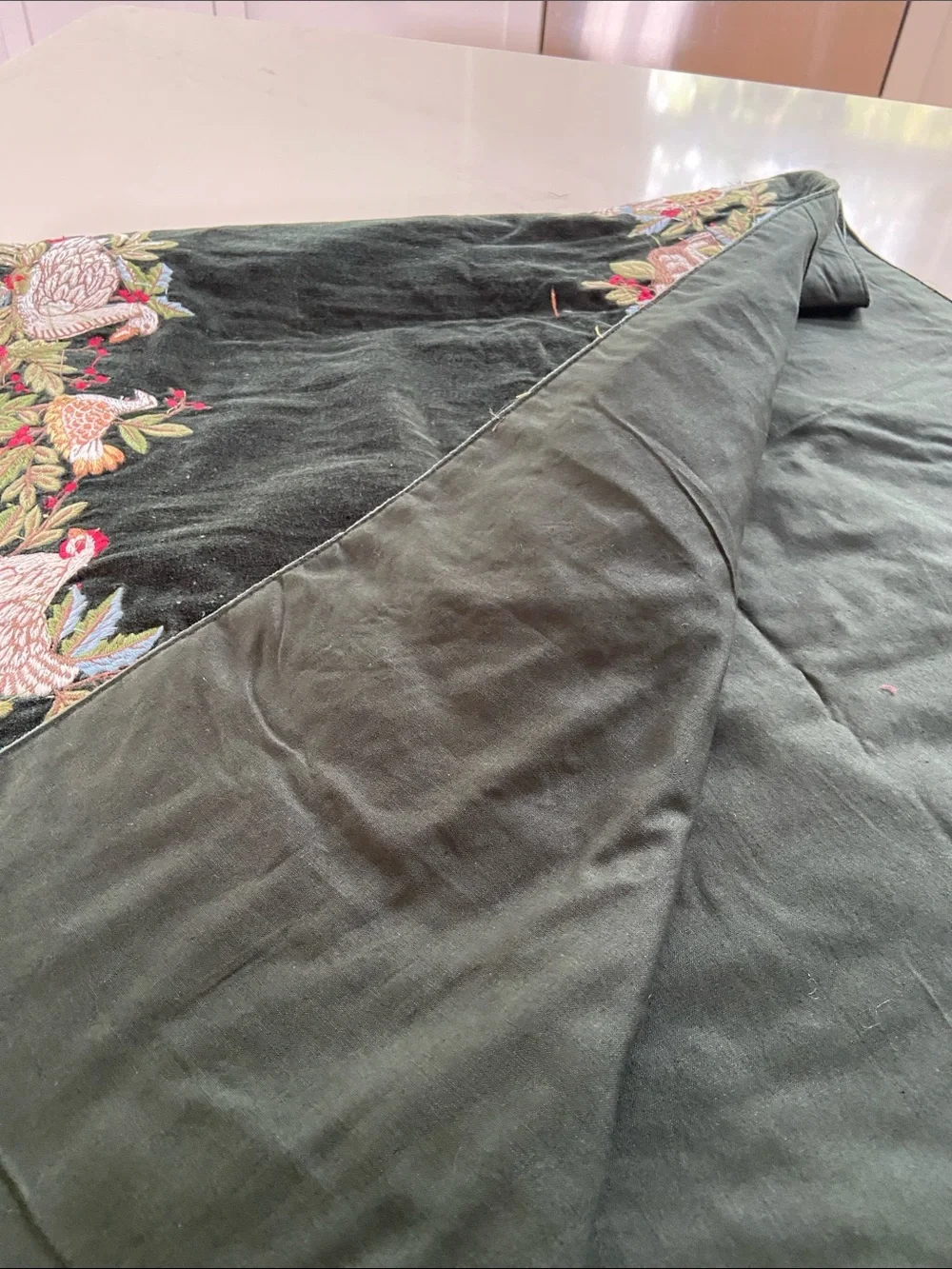 Embroidered Velvet Table Runner in Deep Forest Green.. pottery barn runner
